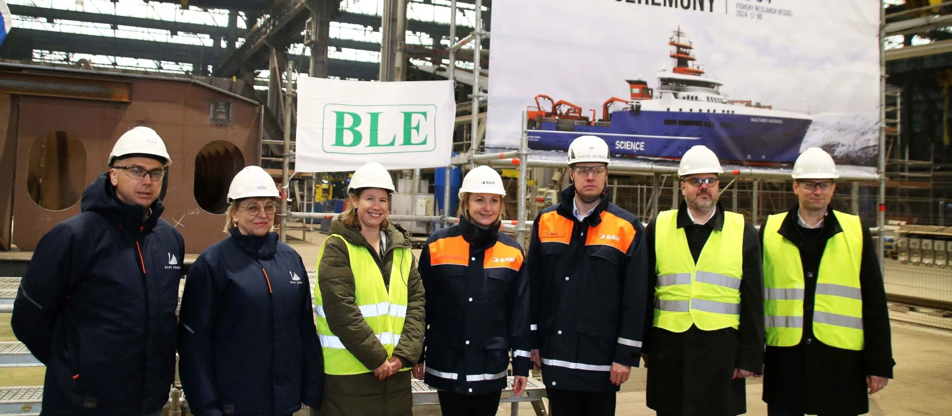 from left: Ilja Andrusenko (WBS), Grazina Vaitkiene (WBS), Jessica Lotzmann (Fassmer), Caroline Sanchez (BAW), David Petersen (BAW), Christian Schmidt (Fassmer), Jan Henkel (Fassmer)