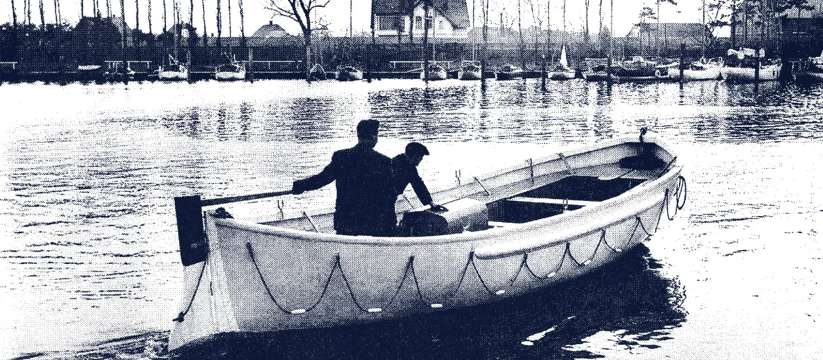 Harbour passenger boat “Ratsdelft”, designed by Heinz Fassmer in 1958 – 15 metres long and carrying up to 50 passengers, the largest Fassmer boat to date.