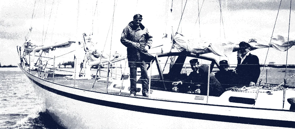 Fassmer yacht “Marius IV” from 1973 on the water – built by Fassmer for actor and television host Hans-Joachim Kulenkampff.