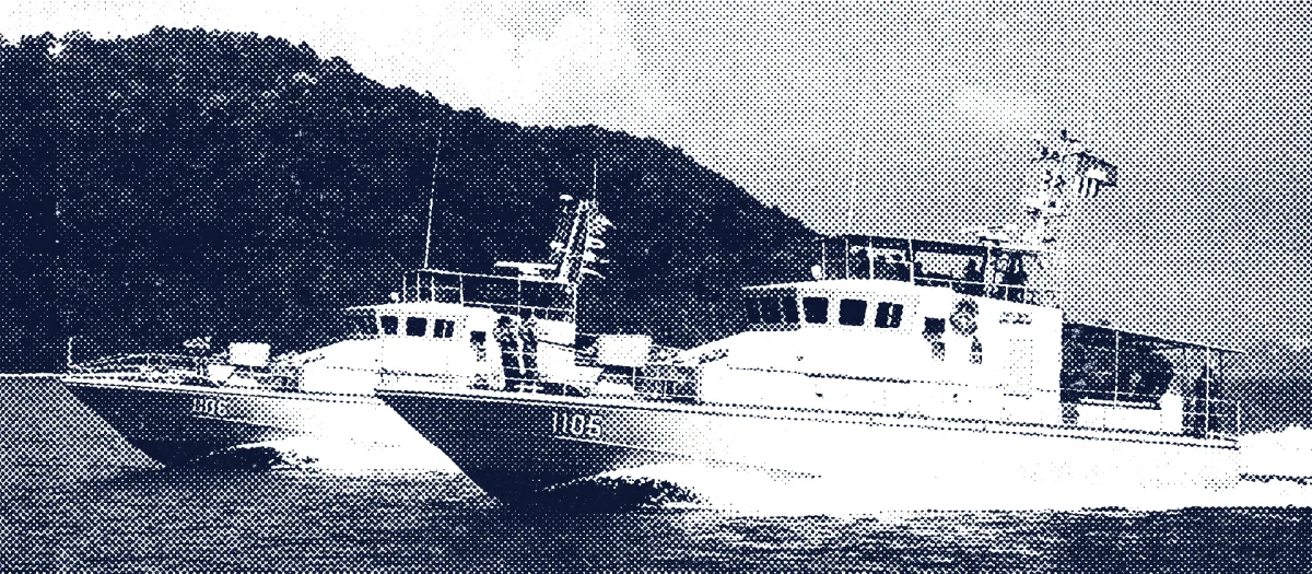Two patrol boats built by Fassmer for Cambodia at sea – a milestone in the company’s international shipbuilding expansion of the 1990s.