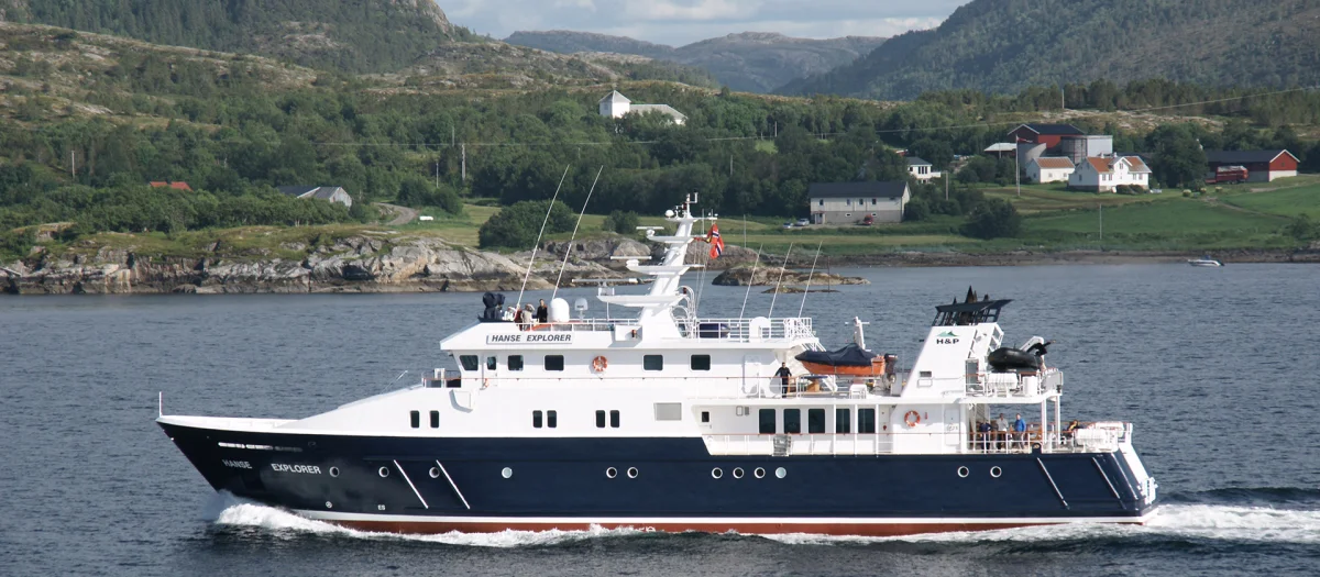 Expedition yacht Hanse Explorer at sea – built by Fassmer for global research and charter expeditions, featuring a durable steel hull and elegant design.