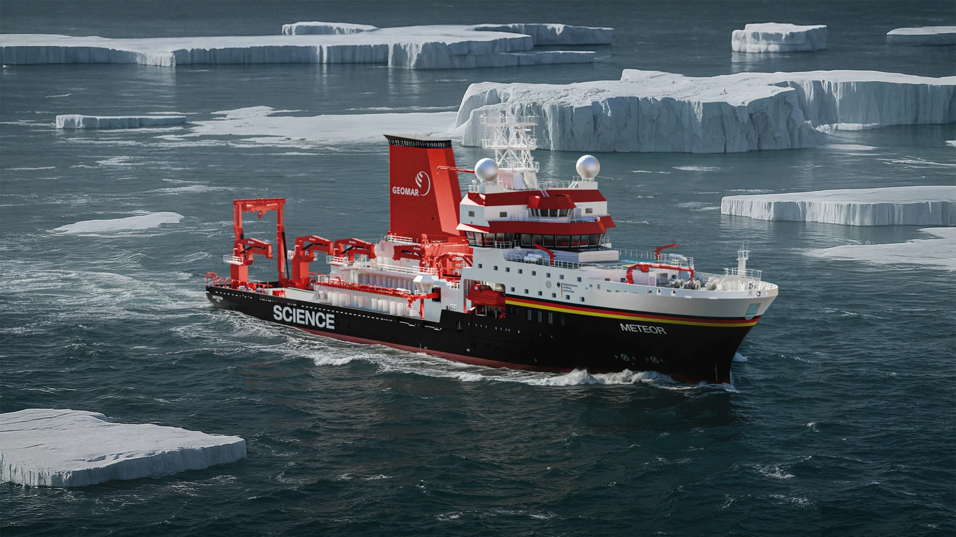 Fassmer research vessel METEOR IV in polar waters – ocean-going research ship for climate and environmental studies