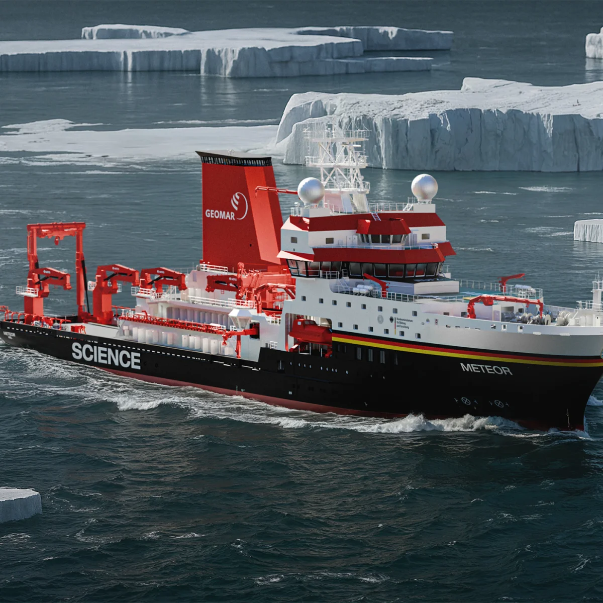 Fassmer research vessel METEOR IV in polar waters – ocean-going research ship for climate and environmental studies