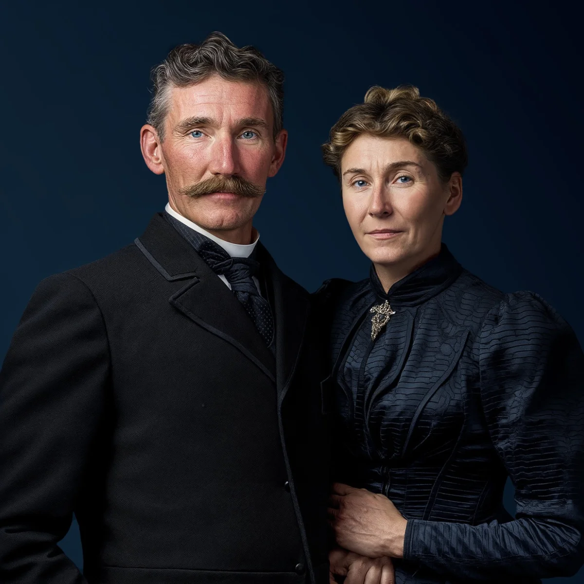 Portrait of Friedrich and Luzie Fassmer in historical attire against a dark background – founding figures in the early history of the Fassmer company.