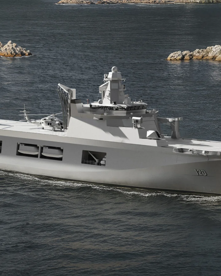 Fassmer Multipurpose Patrol Vessel MPV 120 with helicopters on deck – naval support and security ship